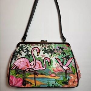 ISABELLA FIORE RARE FLAMINGO HARD FRAME EMBELLISHED  MULTIMEDIA HANDBAG NWOT$375